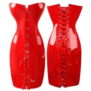 Faux Red Leather Corset Dress